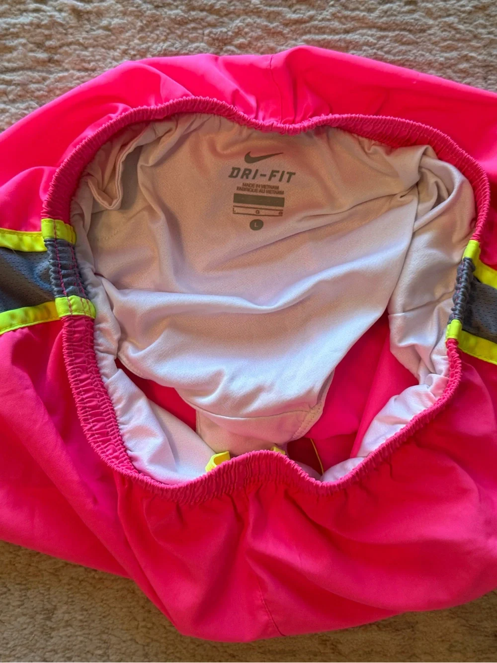 Nike Hot Pink Running Shorts with Neon Yellow Trim